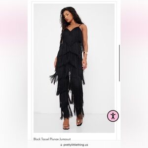 Black Tassel Plunge Jumpsuit from PrettyLittleThing - Brand New! Size 10
